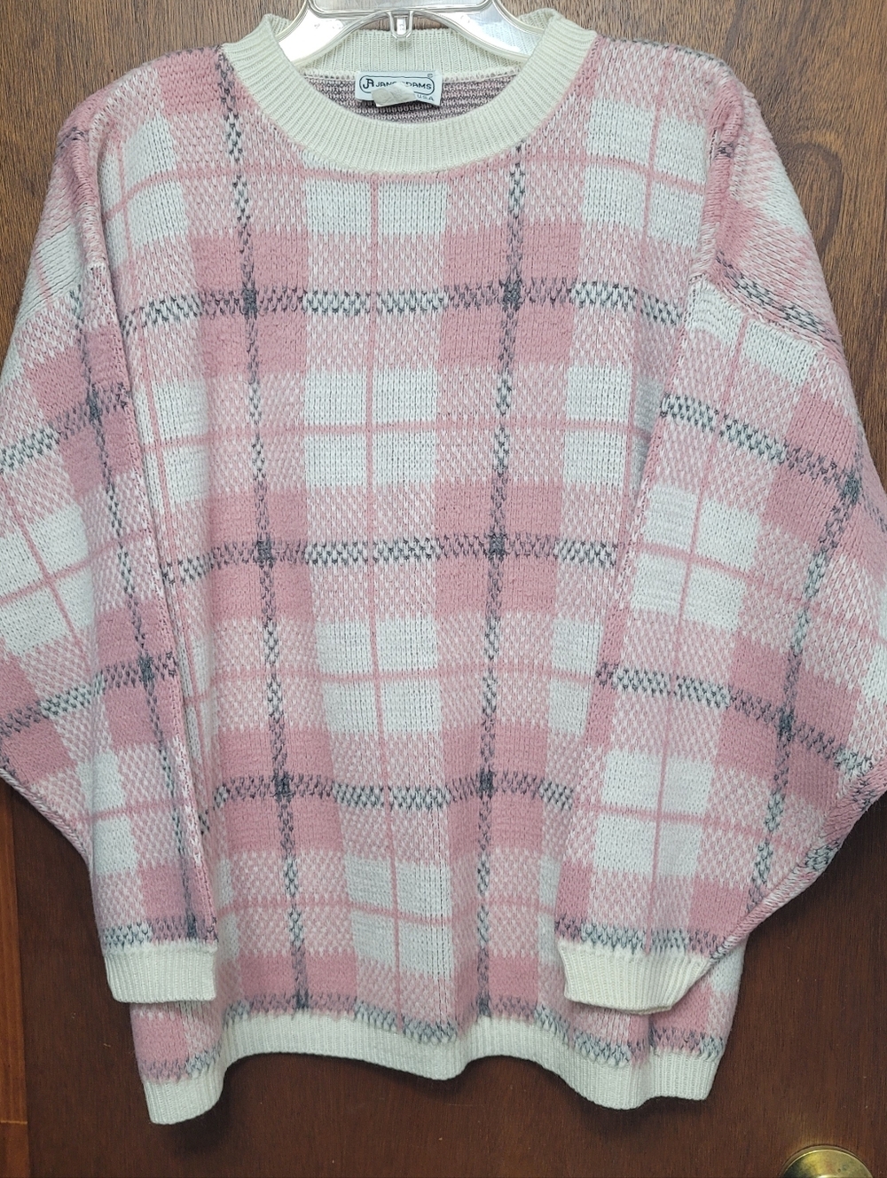 Jane Adams 90s Cozy Pink Plaid Women's Sweater.
